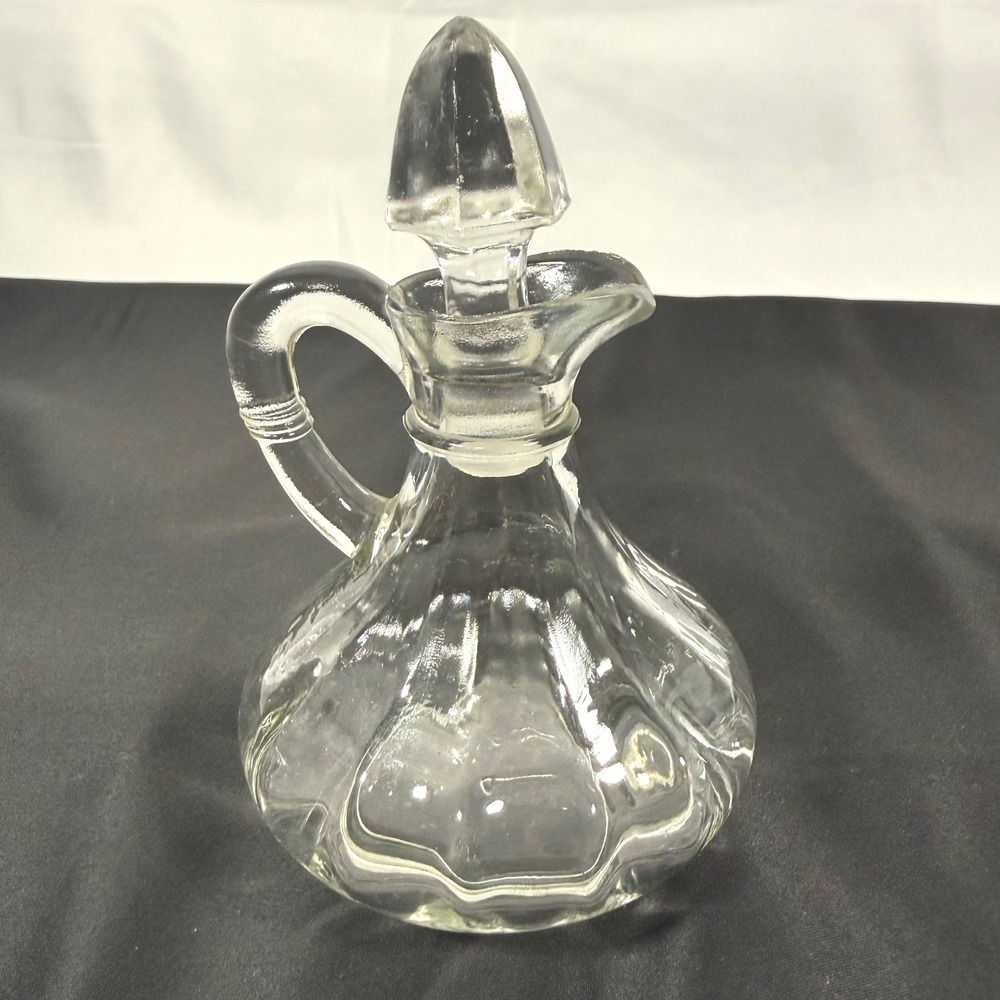 Anchor Hocking Glass Cruet Clear Ribbed Vintage Decanter Stopper #14